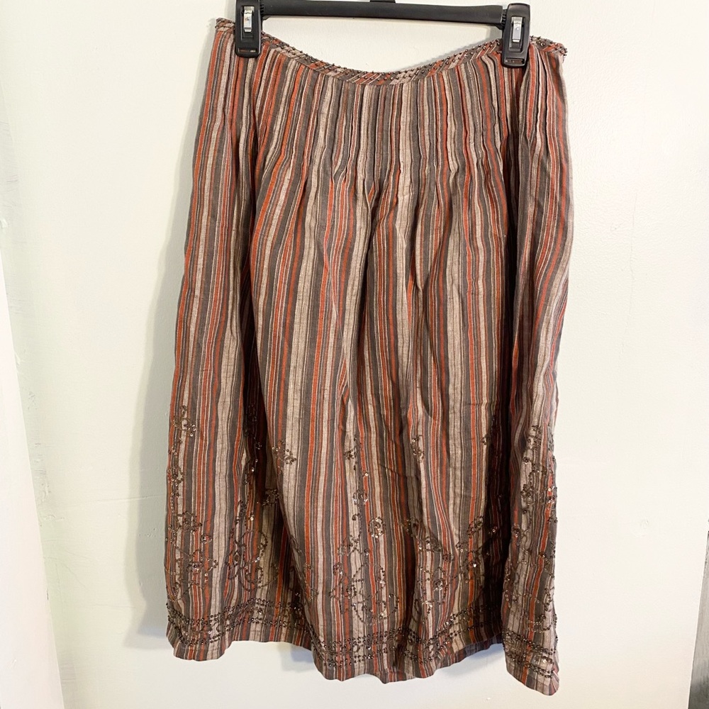 ❄️Weekend by Max Mara• Striped Beaded Mid Length Skirt